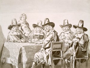 1600-talsmøde i et udvalg af byværdige eller lignende, omkring et bord, fra 1663